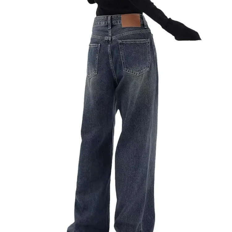Baggy Straight Dark Blue Denim Jeans - Retro Style