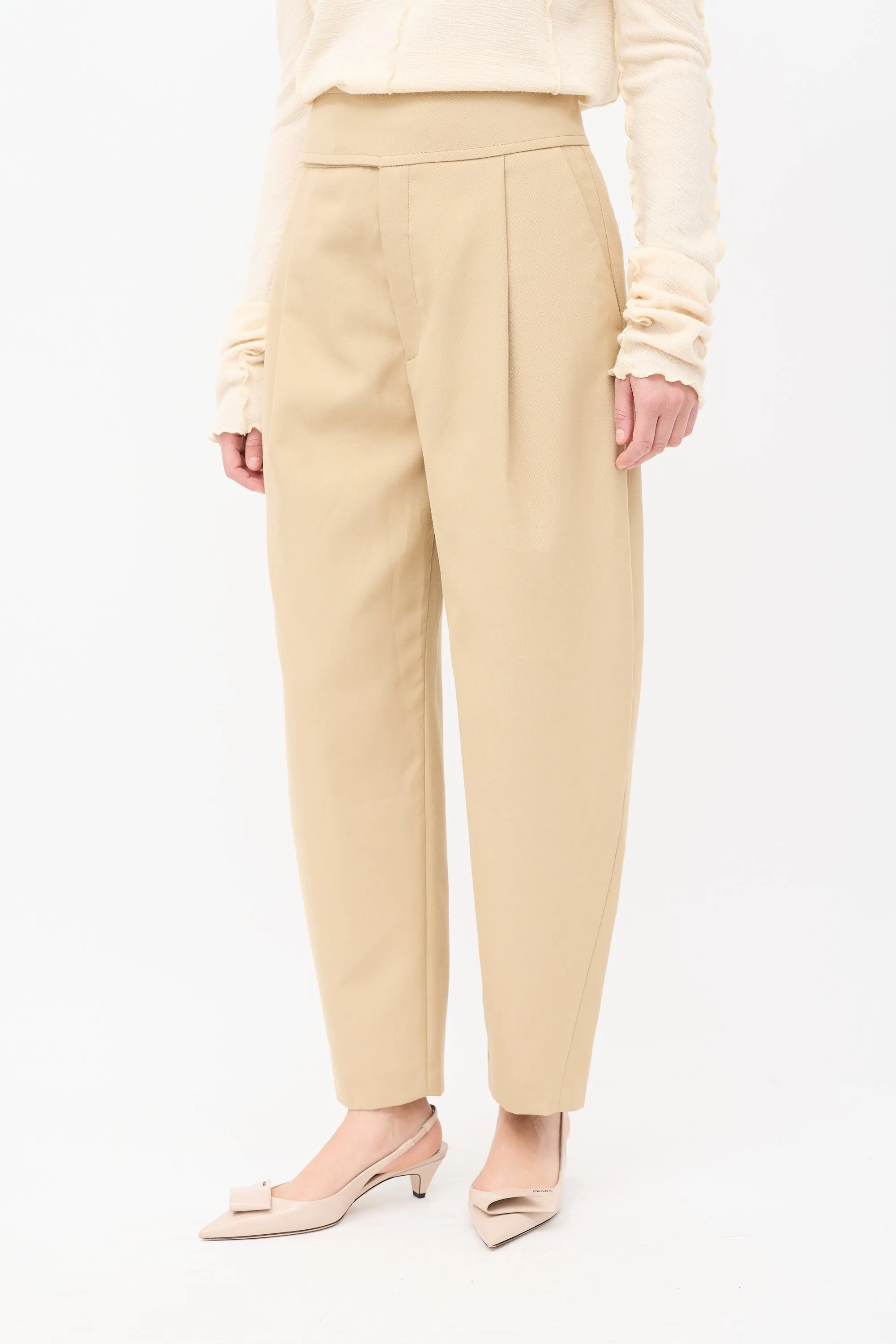 Brown Lombardy Pleated Waist Tapered Trouser
