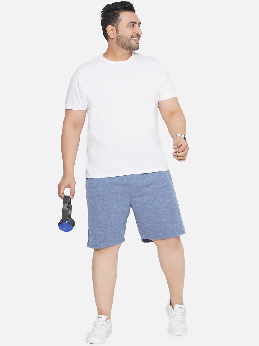 Hanes - Plus Size Men's Light Blue Cotton Drawstring Sleep Shorts With Logo Waistband 2 Pocket